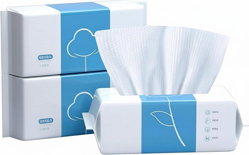 MAKINGTEC Face Towel, Disposable Wet and Dry Cotton Facial Tissues, Unscented Baby Dry Wipes, Thick Cotton Face Wipes For Washing Face, Travel, Baby Care, Makeup Remover (300Count, Pack of 3) - Image 1