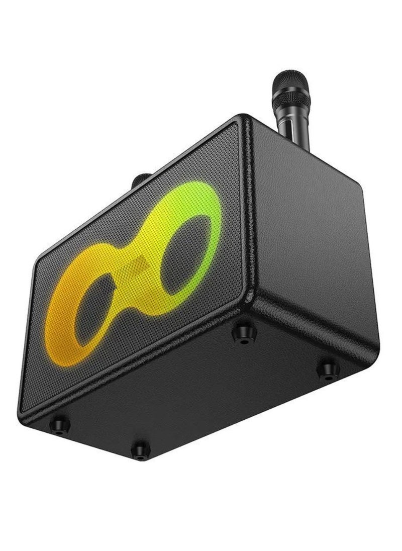 Portable Bluetooth Speaker with 60W Peak Output | Dual 15W Full-Range Speakers & 5W Tweeter | Dual Wireless Microphones | RGB Strobe Light Show | 2×3000mAh Battery | USB-C Fast Charging | 6H Music / 8H Mic Playback | TF Card / USB / AUX Support | Reverb & Echo Vocal Effects | Ideal for Parties, Karaoke, Outdoor Events & Travel