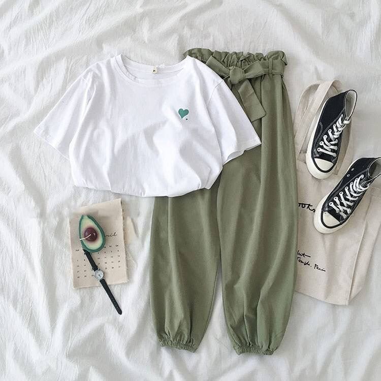 2021 Summer Harlan Pants Set Womens Casual White and Green Pants 