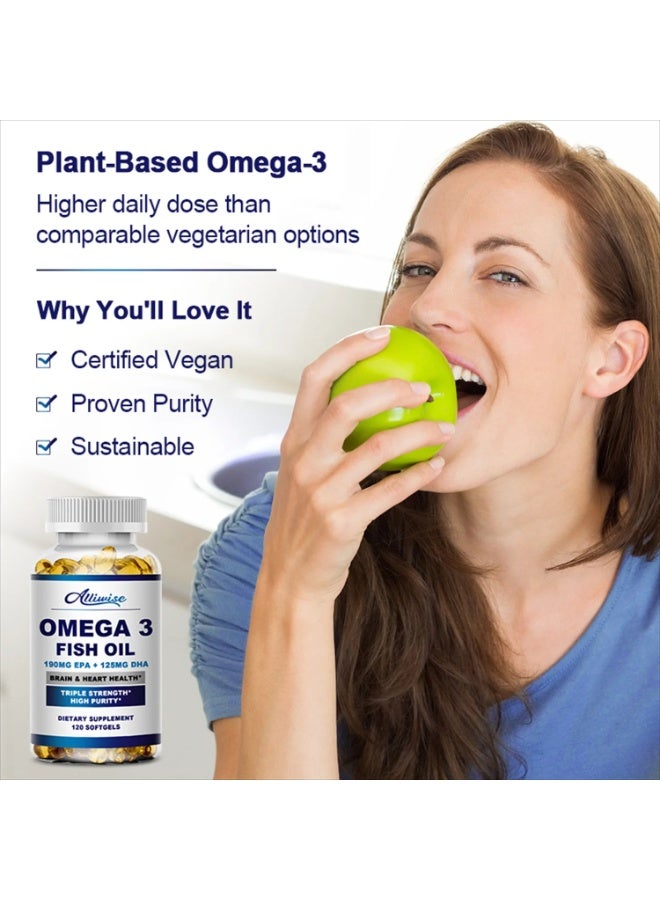 ألي وايز أوميغا 3 زيت السمك – 120 كبسولة طرية – تركيبة قوية تحتوي على 190 مجم EPA و125 مجم DHA – لدعم صحة القلب والدماغ والمفاصل – نقاء عالٍ بدون طعم السمك - Image 2