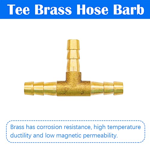 Tnuocke 3pcs 3/16" Brass Tee Barb Fittings,3 Way Union Intersection Fitting T Shape Barbed Splitter Fitting Splicer with Hose Clamps for Water Fuel Air H-058-3/16 - Image 2