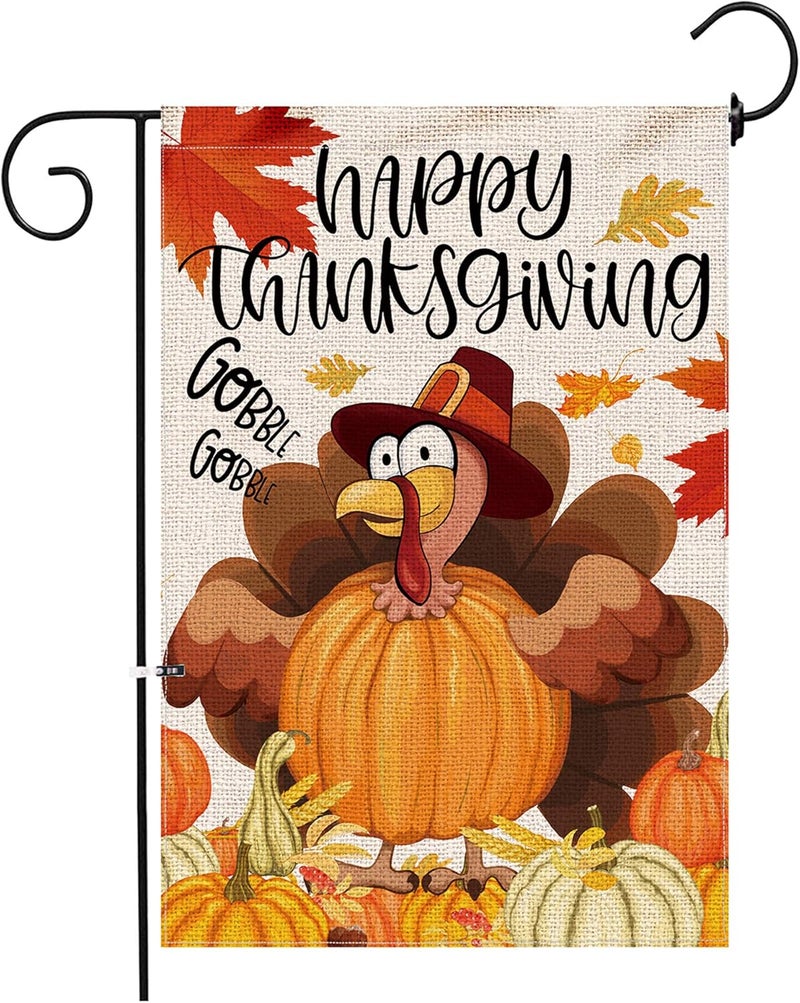 Hexagram Thanksgiving Garden Flag 12 x 18 Double Sided, Thanksgiving Flag for Outside, Yard Flags Turkey House Flags Happy Home Decor - Image 1