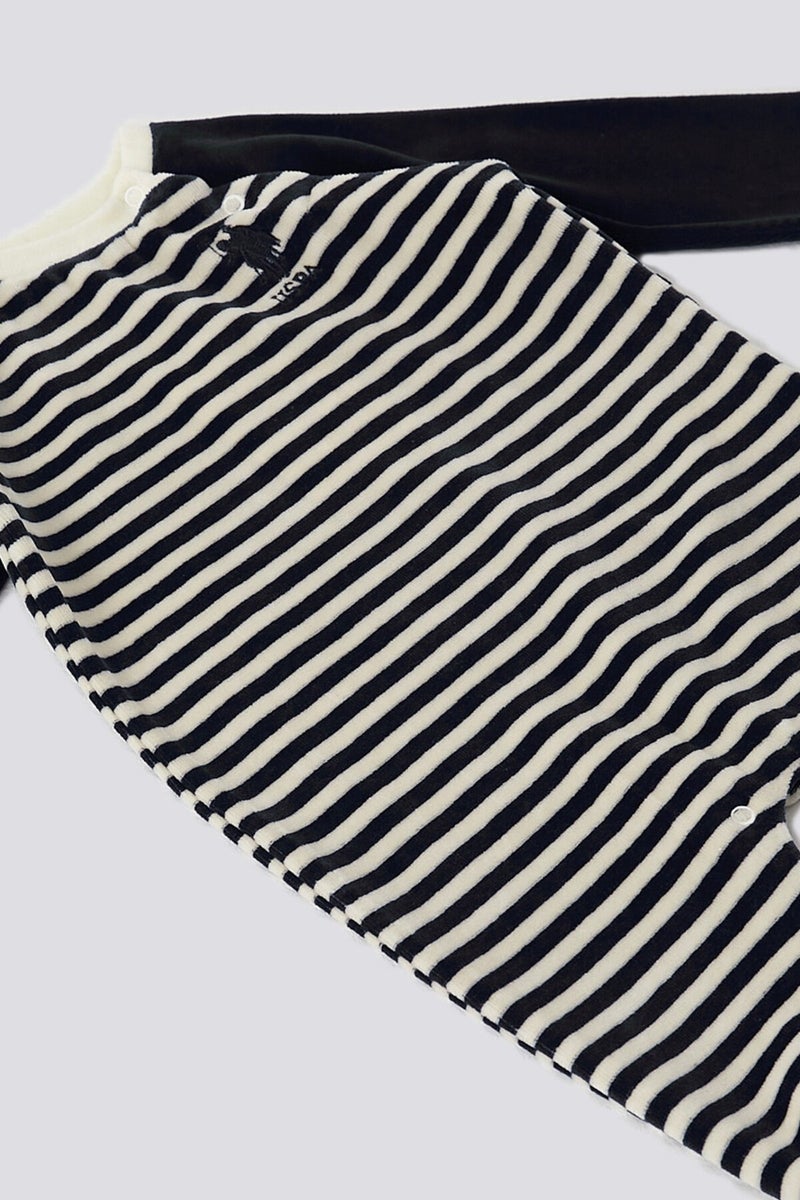U.S. Polo Assn. Ecru Stripe Detail Snap Collar Baby Jumpsuit  - Image 2