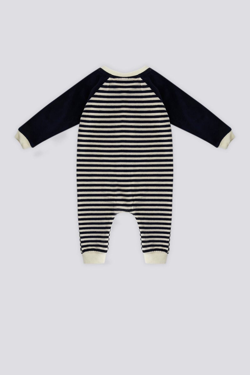 U.S. Polo Assn. Ecru Stripe Detail Snap Collar Baby Jumpsuit  - Image 4