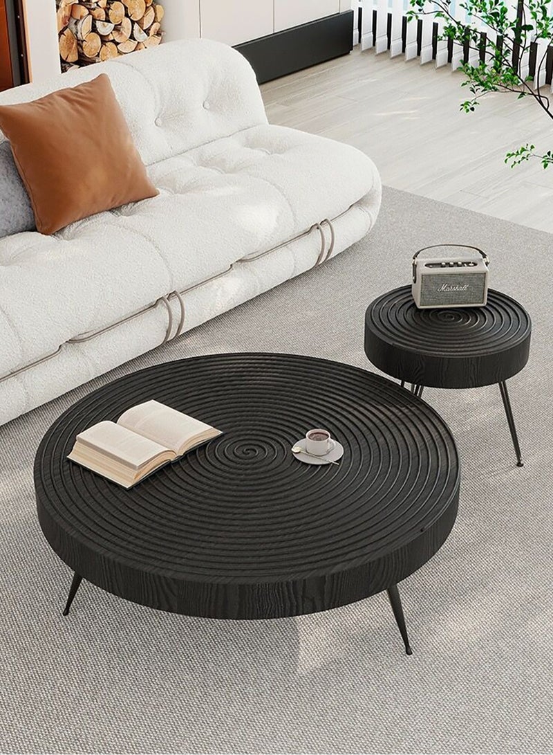 Merry Moments Solid Wood Table Modern Round Cafe Table Sofa Side Table End Table Snack Table Natural Wood Finsh for Living Room Bedroom Office Retail Single Pcs Black Colour Metal Base H36xL60xW60 cm - Image 1