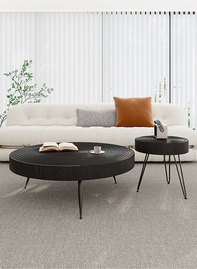 Merry Moments Solid Wood Table Modern Round Cafe Table Sofa Side Table End Table Snack Table Natural Wood Finsh for Living Room Bedroom Office Retail Single Pcs Black Colour Metal Base H36xL60xW60 cm - Image 2