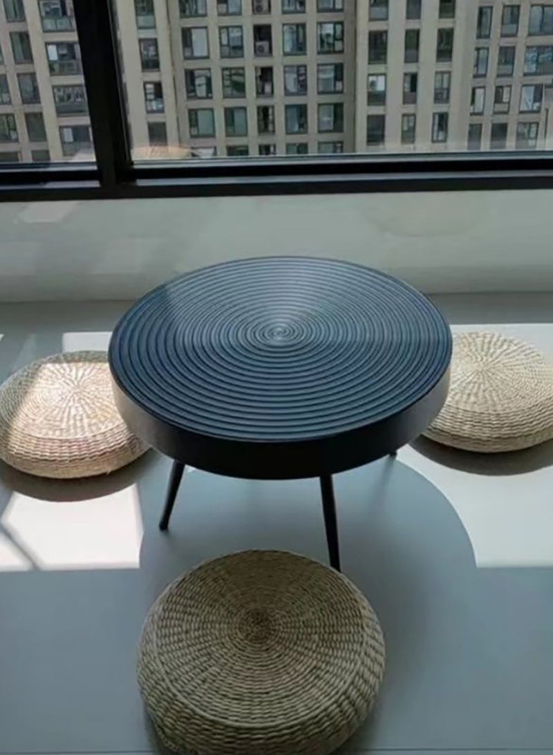 Merry Moments Solid Wood Table Modern Round Cafe Table Sofa Side Table End Table Snack Table Natural Wood Finsh for Living Room Bedroom Office Retail Single Pcs Black Colour Metal Base H36xL60xW60 cm - Image 3