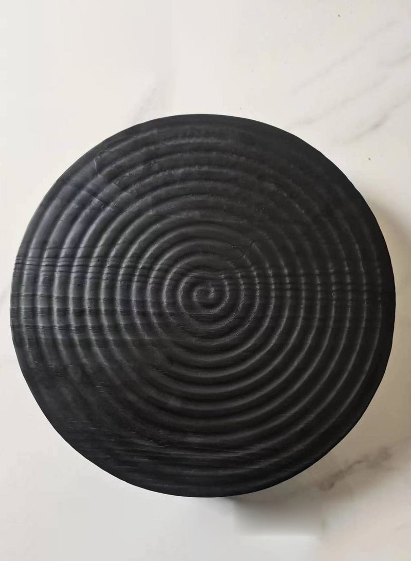 Merry Moments Solid Wood Table Modern Round Cafe Table Sofa Side Table End Table Snack Table Natural Wood Finsh for Living Room Bedroom Office Retail Single Pcs Black Colour Metal Base H36xL60xW60 cm - Image 5