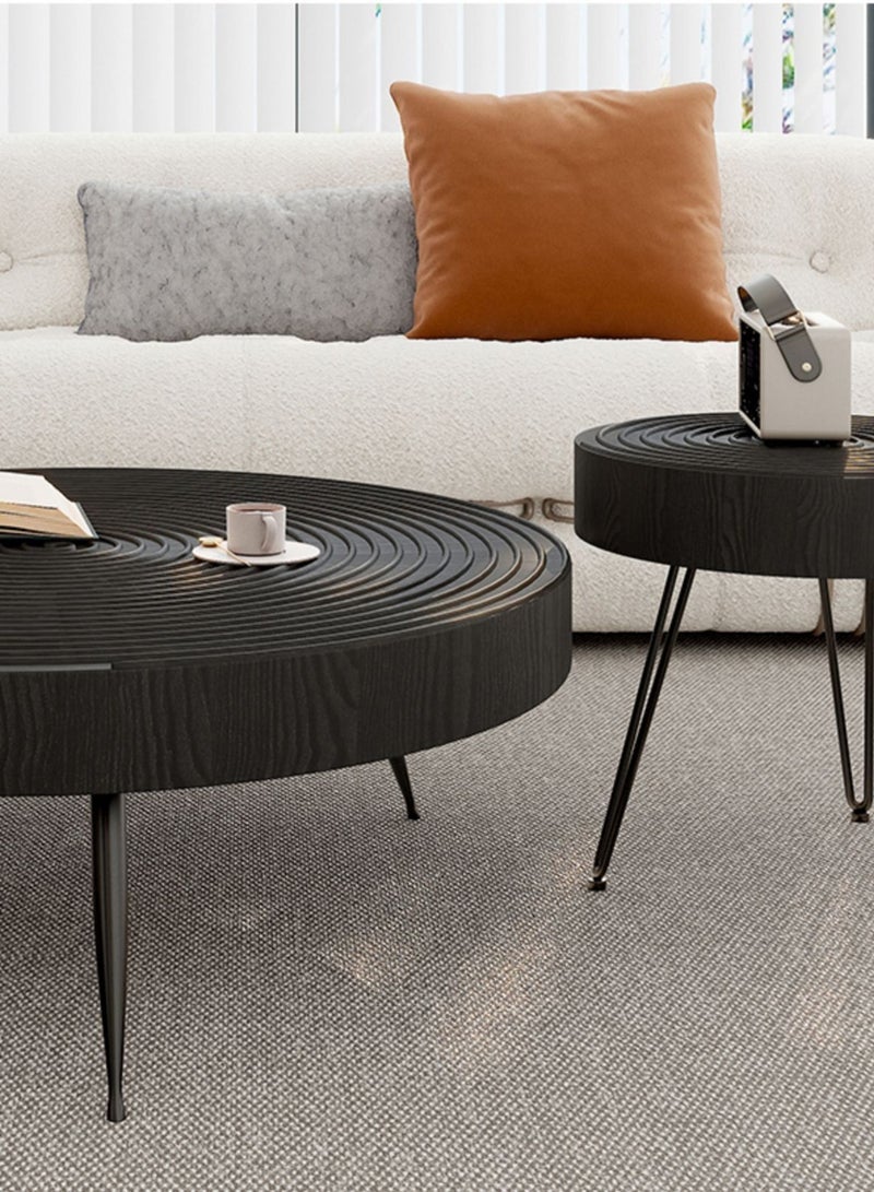 Merry Moments Solid Wood Table Modern Round Cafe Table Sofa Side Table End Table Snack Table Natural Wood Finsh for Living Room Bedroom Office Retail Single Pcs Black Colour Metal Base H36xL60xW60 cm - Image 4