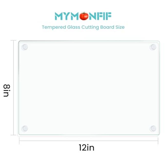 Mymonfif Tempered Glass Cutting Board for Kitchen, Clear Glass Board for Countertop, with Non-Slip Feet, Heat Resistant, Small Size 12x8" 1Pcs - Image 2