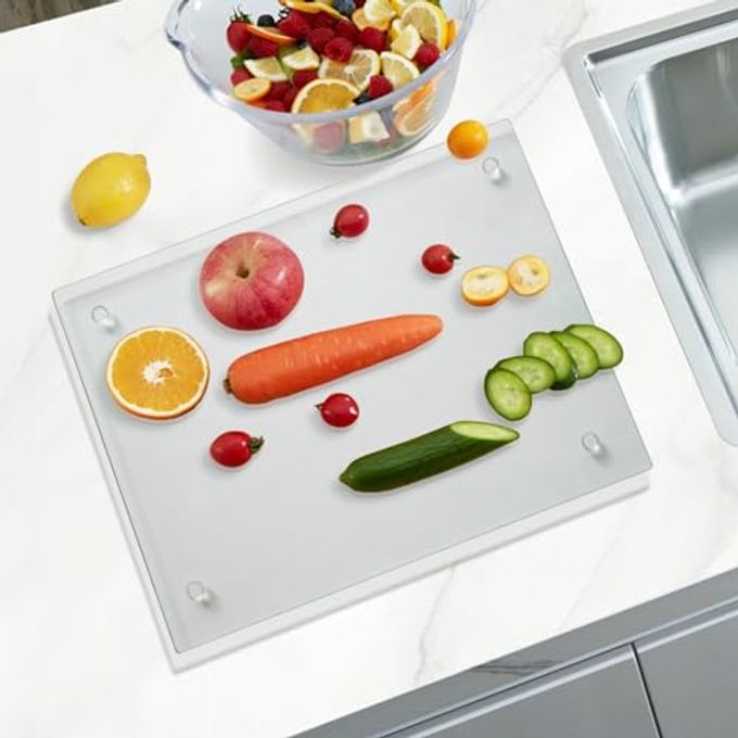 Mymonfif Tempered Glass Cutting Board for Kitchen, Clear Glass Board for Countertop, with Non-Slip Feet, Heat Resistant, Small Size 12x8" 1Pcs - Image 3
