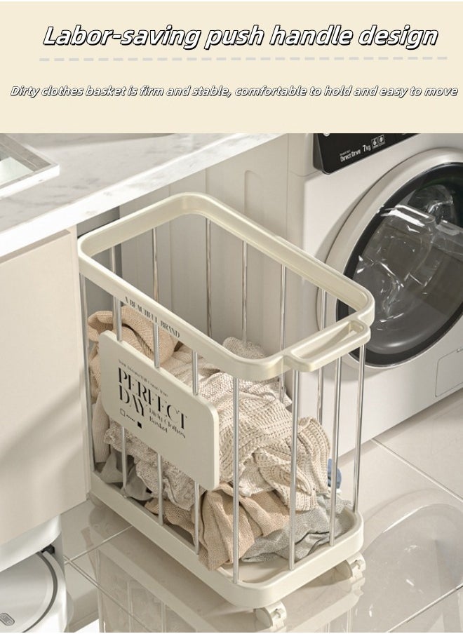 Laundry Basket with Wheels, Laundry Hamper with Handle, Dirty Clothes Hamper, Rolling Laundry Basket, Clothes Hamper for Multiple Scenarios
