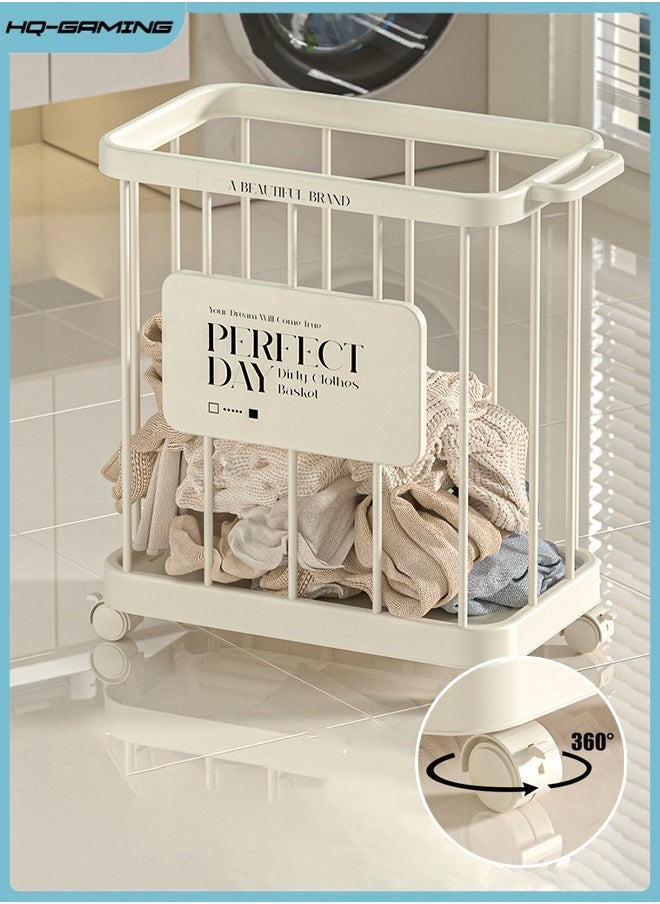 Laundry Basket with Wheels, Laundry Hamper with Handle, Dirty Clothes Hamper, Rolling Laundry Basket, Clothes Hamper for Multiple Scenarios