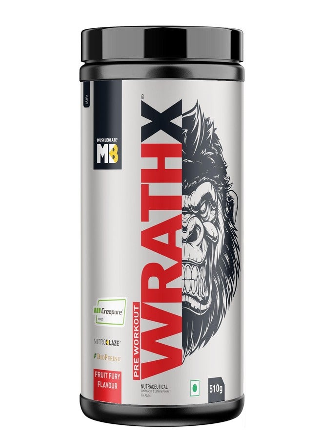 مسل بلايز MuscleBlaze Pre Workout WrathX مع مسحوق Creapure و Nitroblaze و BioPerine (Fruit Fury، 510 غرام، 30 حصة) - Image 1
