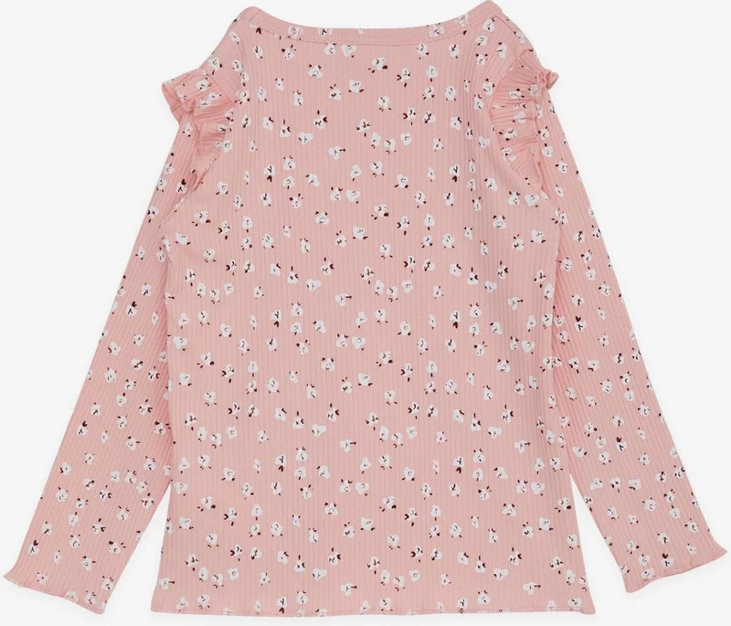 Breeze Girl's Long Sleeve T-Shirt Floral Patterned Ruffle Shoulder 2-6 Years, Salmon