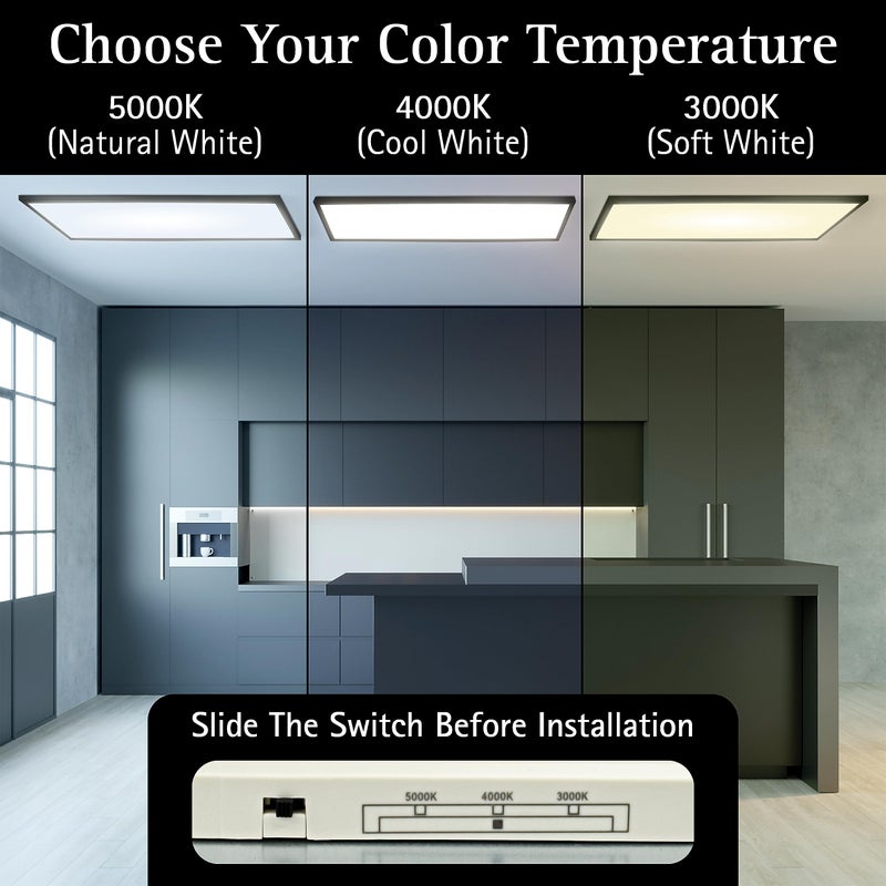 Ultralux 1x4 ft Surface Mount Ceiling Light Panel â€“ Slim, Edge Lit, Flush Mount Flat Panel for Kitchen, Home & Office - TRIAC Dimmable, 3CCT Adjustable Color Temperature (Matte Black, 1 Pack) - Image 4