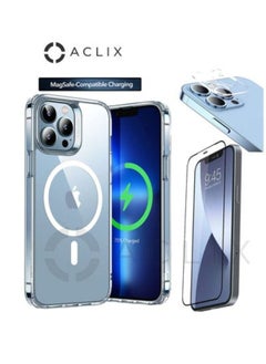 3-in 1 Shockproof Protective Magsafe compatible charging case cover For Apple iphone 14 PRO with 3D Tempered Glass  Screen Protector Clear/black.and Camera lens