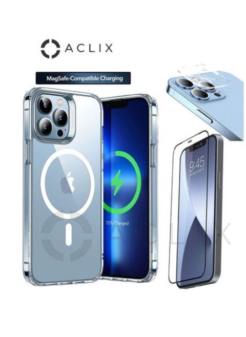 3-in 1 Shockproof Protective Magsafe compatible charging case cover For Apple iphone 14 PRO with 3D Tempered Glass  Screen Protector Clear/black.and Camera lens