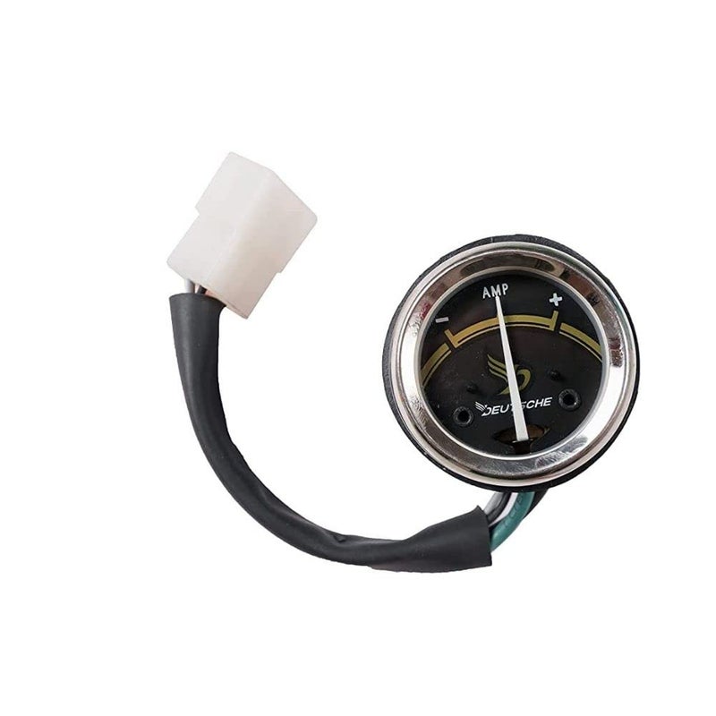 Deutsche Ampmeter Compatible With 11 Amp. Royal Enfield Electra 350/500 / UCE (Black/Gold Dial With LED & Mounting Rubber) (4 Pin White Coupler) (2014 Model) | Motorcycles Ampere Gauge Meter - Image 1