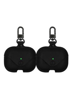 YOMNA Protective Leather Case Compatible with AirPods Pro 2 Case, Wireless Charging Case Headphones EarPods, Soft Leather Cover with Carabiner Clip (Black/Black) - (Set of 2)