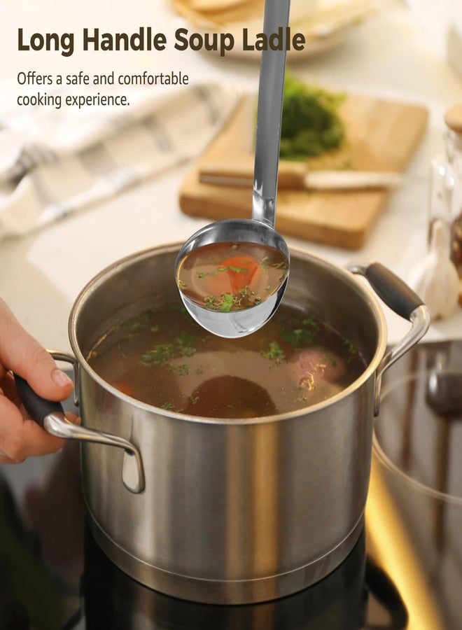 Anjetan 8 Pcs Soup Ladles, 2 oz Stainless Steel Ladles with Long Handles, Sturdy Ladle with Hooks for Serving Soup, Precise Measurement, Anti-slip Design for Kitchen, Hotel, and Catering Use - Image 4