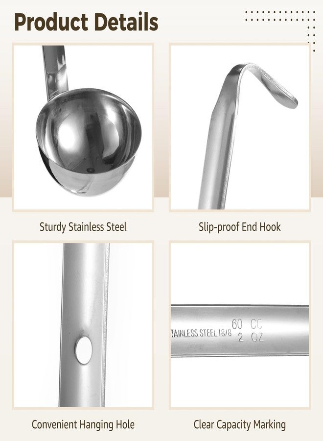 Anjetan 8 Pcs Soup Ladles, 2 oz Stainless Steel Ladles with Long Handles, Sturdy Ladle with Hooks for Serving Soup, Precise Measurement, Anti-slip Design for Kitchen, Hotel, and Catering Use - Image 5