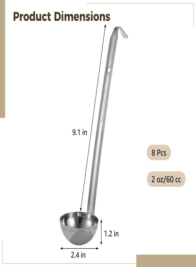 Anjetan 8 Pcs Soup Ladles, 2 oz Stainless Steel Ladles with Long Handles, Sturdy Ladle with Hooks for Serving Soup, Precise Measurement, Anti-slip Design for Kitchen, Hotel, and Catering Use - Image 3