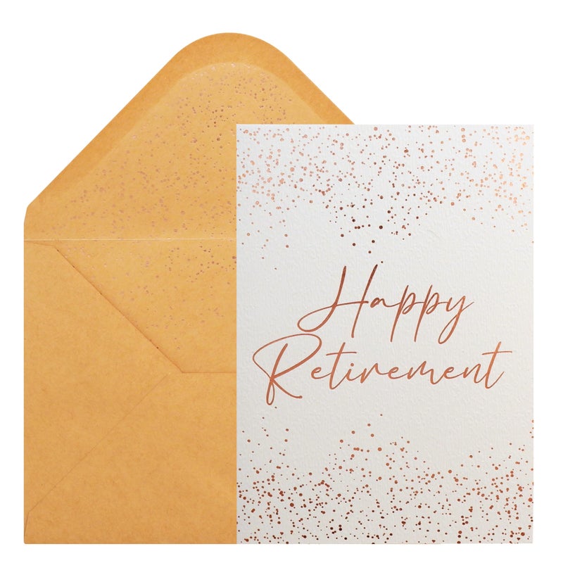 CHRIZ.Z Retirement Card - Single Happy Retirement Greeting Card on Grey Color Textured Paper with Rose Gold Foil Glitter Envelope - 5" x 7" - Blank Inside - Image 1