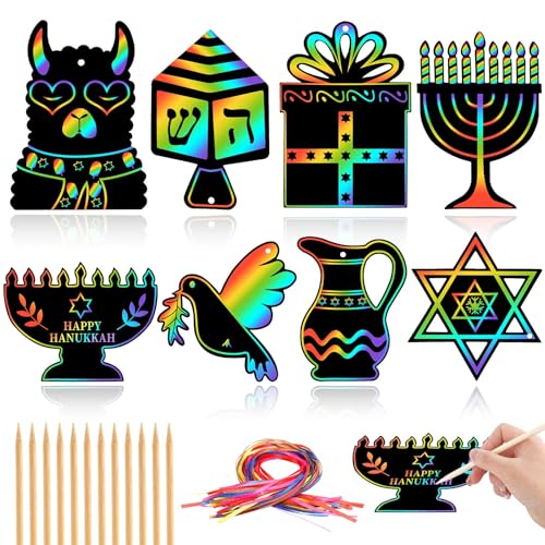 JULMELON Hanukkah Scratch Art 36 PCS Hanukkah Craft Kits for Kids Rainbow Magic Scratch Art Chanukah Hanging Ornaments Scratch Paper for Hanukkah Decorations Kids Party Games Toys Gifts - Image 1