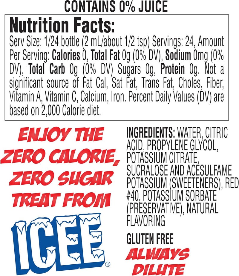 ICEE Zero Calorie Liquid Water Enhancer Variety Pack - Cherry, Blue Raspberry, Orange, and Mango - 1.62 Fl Oz Concentrate (Pack of 4) - Image 2