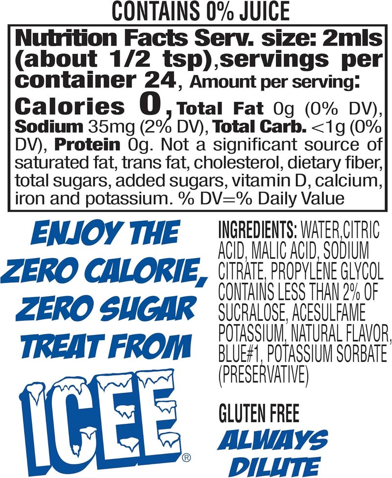 ICEE Zero Calorie Liquid Water Enhancer Variety Pack - Cherry, Blue Raspberry, Orange, and Mango - 1.62 Fl Oz Concentrate (Pack of 4) - Image 3