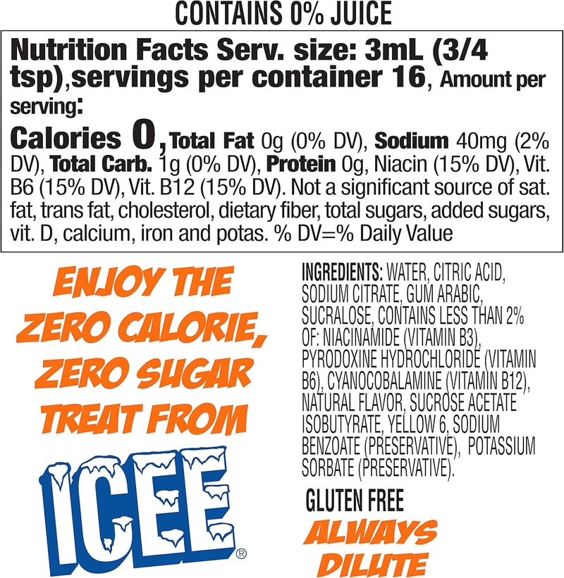 ICEE Zero Calorie Liquid Water Enhancer Variety Pack - Cherry, Blue Raspberry, Orange, and Mango - 1.62 Fl Oz Concentrate (Pack of 4) - Image 5