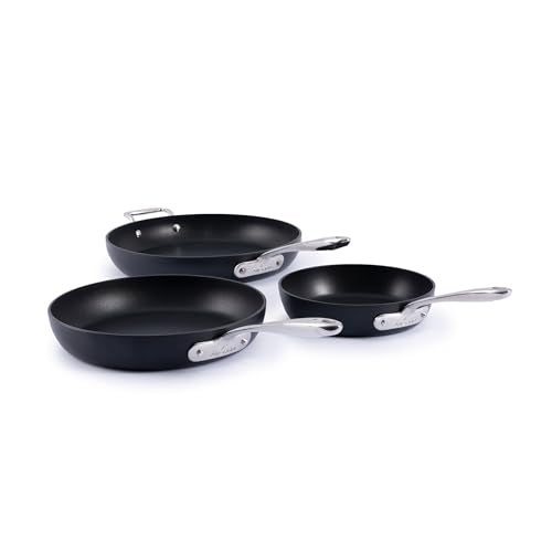 All-Clad Hard Anodized Essentials Nonstick Fry Pan 3 Piece Set, 8", 10" & 12" Induction, Oven Safe 500F, Kitchen Frying Pans, Skillets, Ergonomic Handle, Premium Cookware, Dishwasher Safe, Black - Image 1