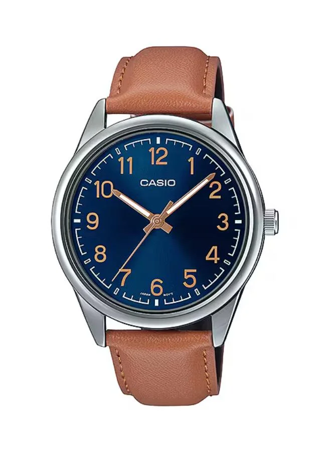 كاسيو Men's Leather Analog Watch MTP-V005L-2B4UDF - 40 mm