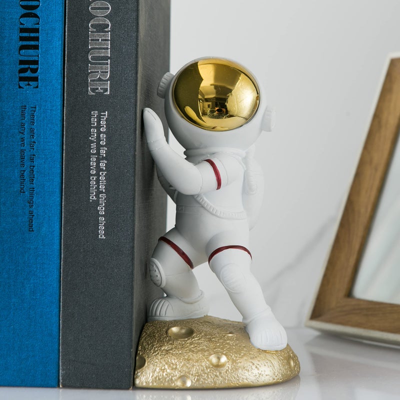 Banllis Space Theme Bookends for Shelves, Astronaut Moon Book Ends for Kids Room, Decorative Planet Book Stoppers to Hold Books Heavy Duty, Unique Boys and Girls Gift (Gold) - Image 5
