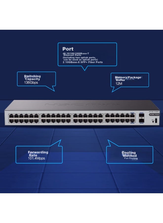 H3c 48-port Gigabit Switch, Unmanaged Enterprise-grade Switch, Network Cable Splitter, Rack-mounted, 48 Gigabit Ethernet Ports + 2 10 Gigabit Sfp Ports, S1250fx - Image 1