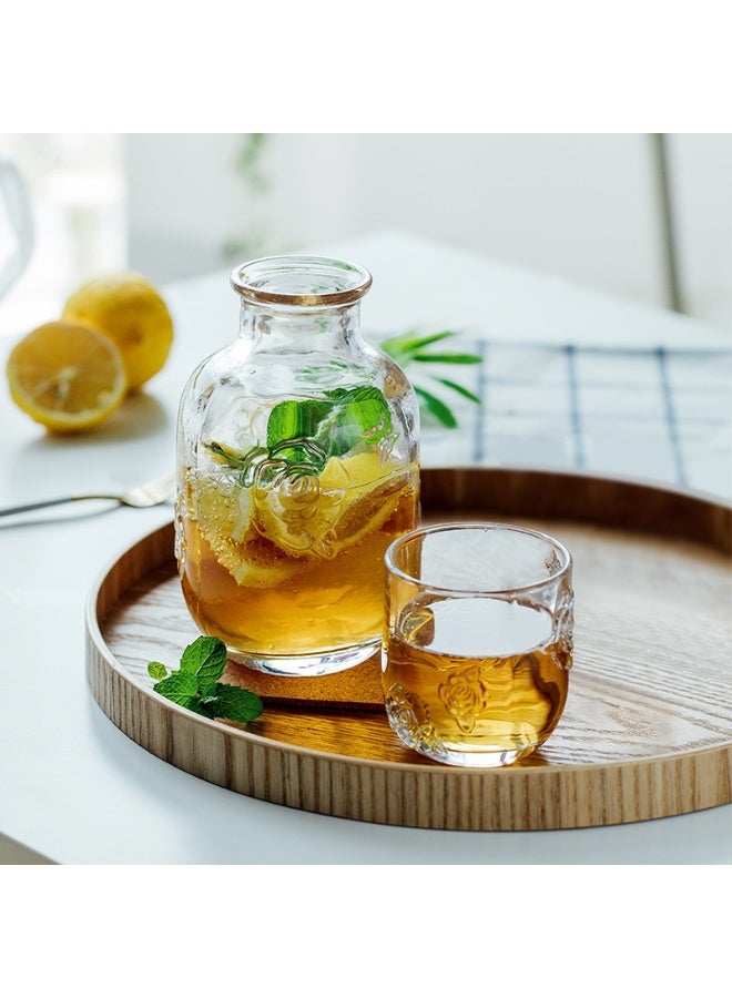 general Vintage Flower Embossed Glass Pitcher Set Pitcher with Cup Clear Glass Juice Water Carafe for Home - Image 1