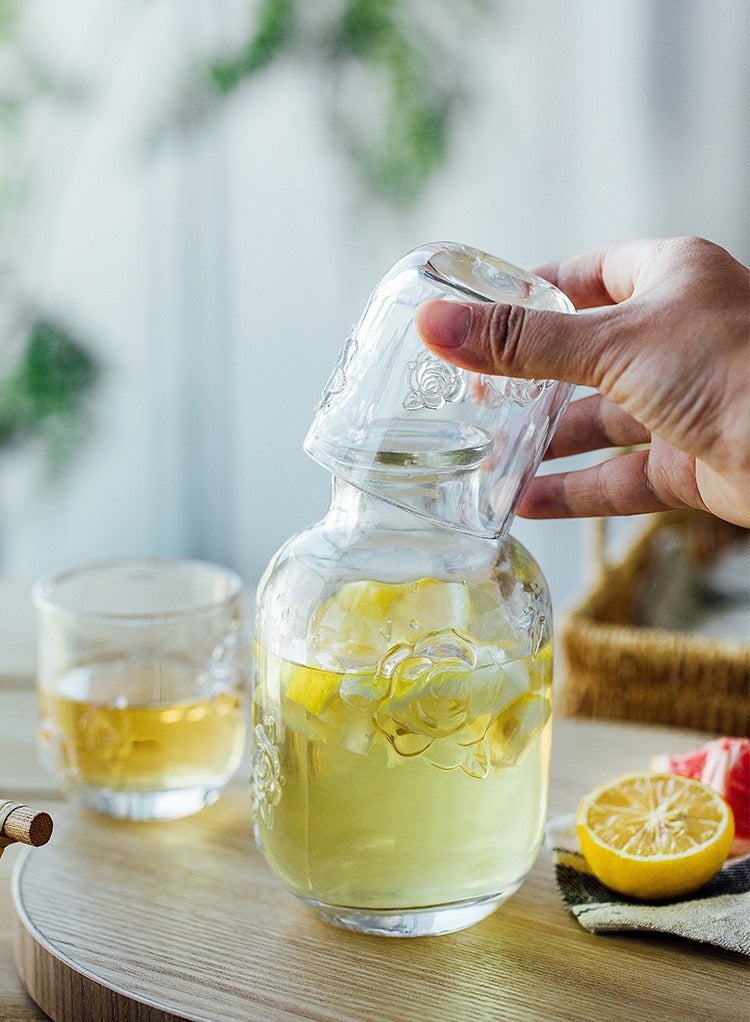 general Vintage Flower Embossed Glass Pitcher Set Pitcher with Cup Clear Glass Juice Water Carafe for Home - Image 2