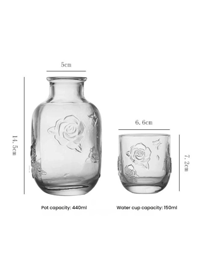 general Vintage Flower Embossed Glass Pitcher Set Pitcher with Cup Clear Glass Juice Water Carafe for Home - Image 3