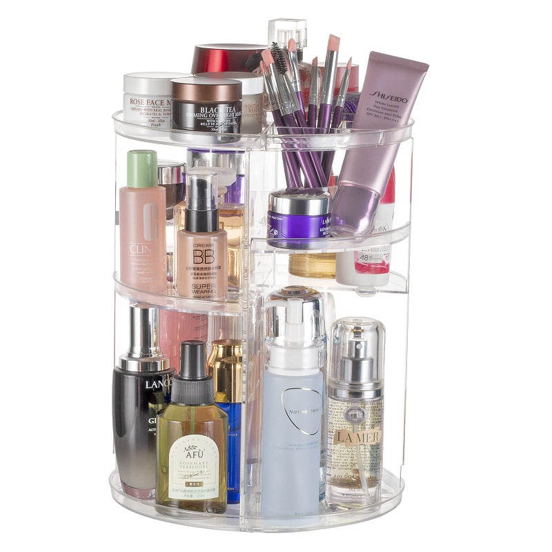 ARGOX Argox 360 Rotating Makeup Organizer Skincare Storage Box Cosmetic Display Case with Brush Holder Perfume Tray Multifunctional Rotating Rack Suitable for Dressing Tables and Bathroom Countertops
