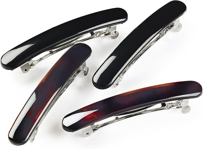 Manicare Mini Hair Barrettes Pack Of 4 Hair Clips For Decorating or Sectioning Hair Secure Grip Gentle On The Hair And Scalp Elegant French Clasp Tortoiseshell and Black - Image 1