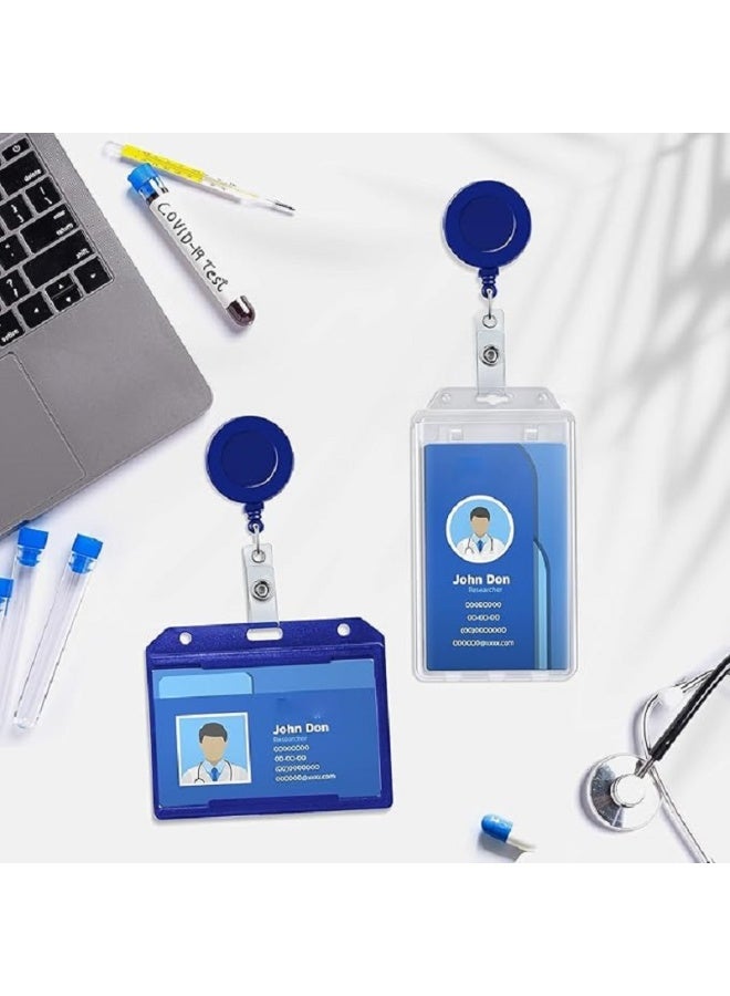 حامل شارة هوية قابل للسحب – تصميم متين مع غطاء بطاقة شفاف – مناسب للعمل والبطاقات الأمنية - – مثالي للموظفين والطلاب (ازرق) - Image 3