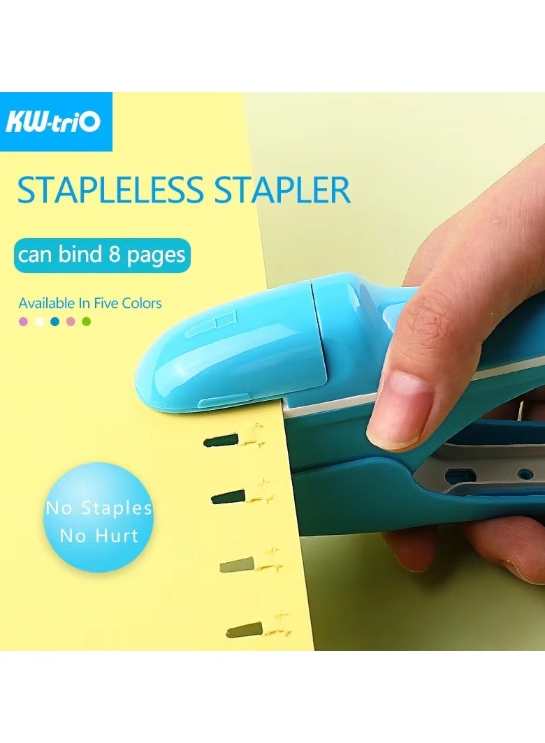 كيه دبليو تريو دباسة ورق KW-triO بدون دبابيس، دباسة بلاستيكية محمولة بدون دبابيس، تجليد 8 ورقات من الورق، لوازم مكتبية - Image 2