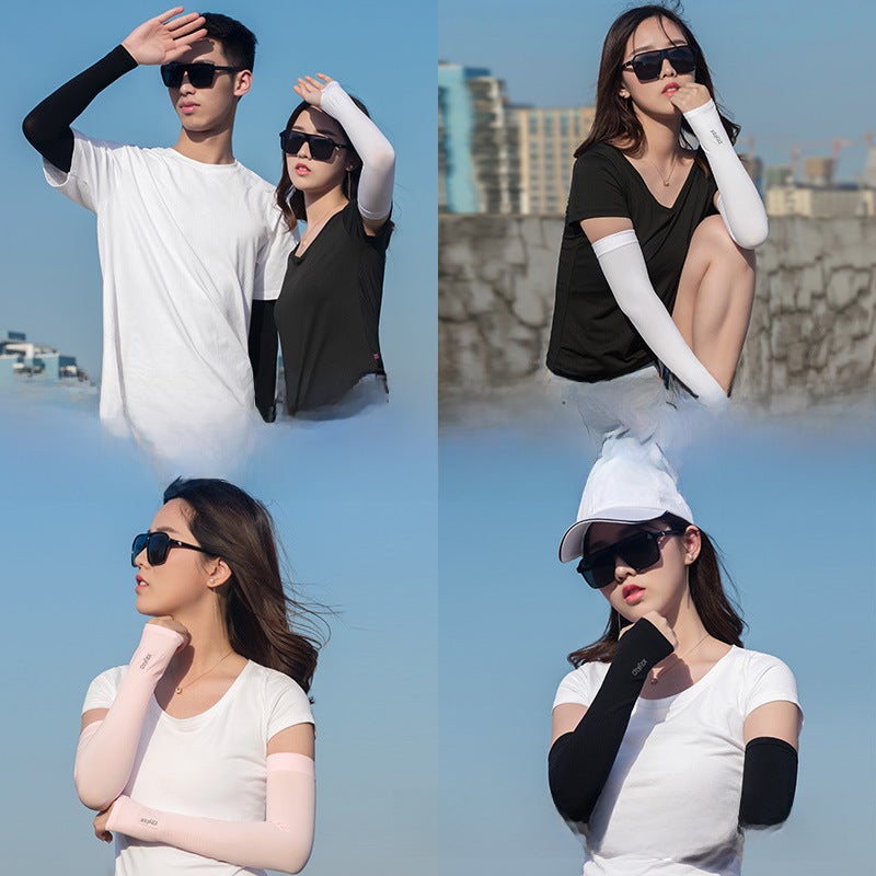 Summer UV Protection Ice Silk Arm Sleeves Unisex Thumb Gray  - Image 4