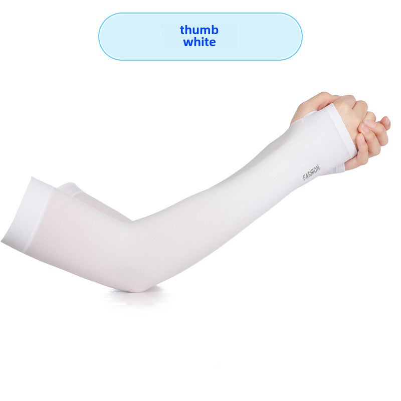 Summer UV Protection Ice Silk Arm Sleeves Unisex Thumb Gray  - Image 2