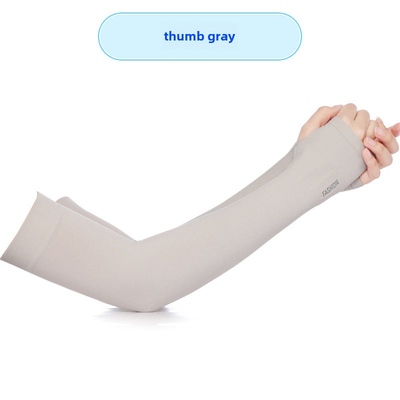 Summer UV Protection Ice Silk Arm Sleeves Unisex Thumb Gray  - Image 1