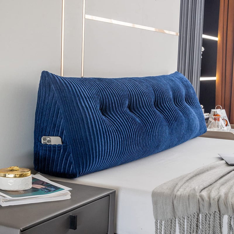 Activance Activance Large Triangular Headboard Wedge Bed Rest Reading Pillow Backrest Positioning Support Bolster Cushion with Removable Cover Blue Queen 59x8x20 Inches 