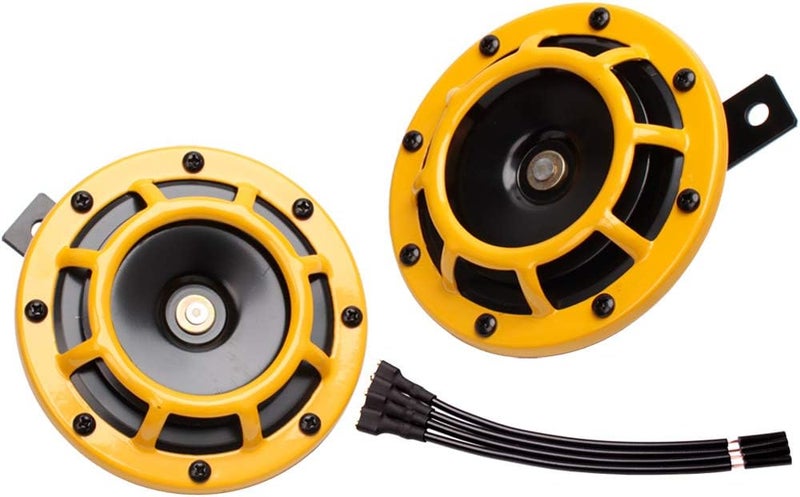 FARBIN Car Horn Loud 12V High Tone/Low Tone Horn Super Loud Train Horns for Car Truck Metal Twin Horns Kit with Protective Grill (yellow) - Image 1
