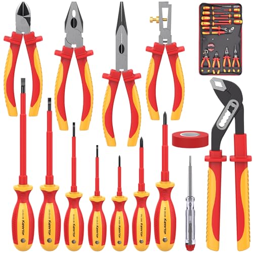 KARRYTON 14PC 1000V Insulated Electrician Tool SetVDE Certified Electrical Tools Kit with Pliers Screwdrivers Voltage TesterwAllinOne Bag Ideal for Home and Industrial Electrical Repair - Image 1