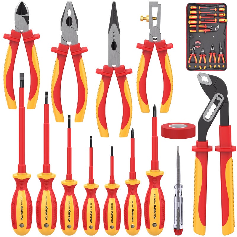 KARRYTON 14PC 1000V Insulated Electrician Tool SetVDE Certified Electrical Tools Kit with Pliers Screwdrivers Voltage TesterwAllinOne Bag Ideal for Home and Industrial Electrical Repair - Image 2